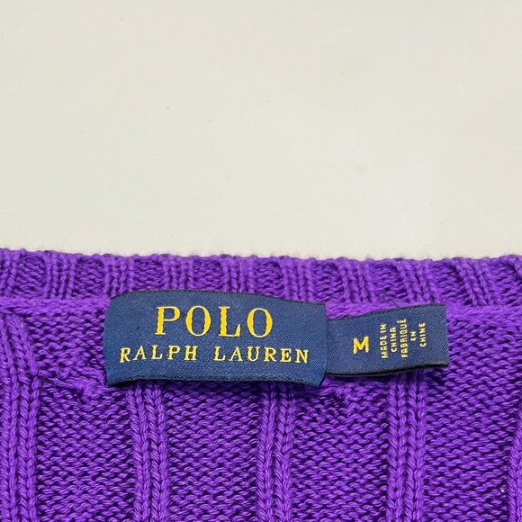 Polo Ralph Lauren Purple Cable Knit VNeck Sweater Women Medium Preppy Academia - Picture 4 of 7